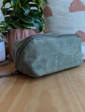 Olive/Army Green Target Diagonal Zip Open Flat Dopp/Toiletry/Cosmetic Bag